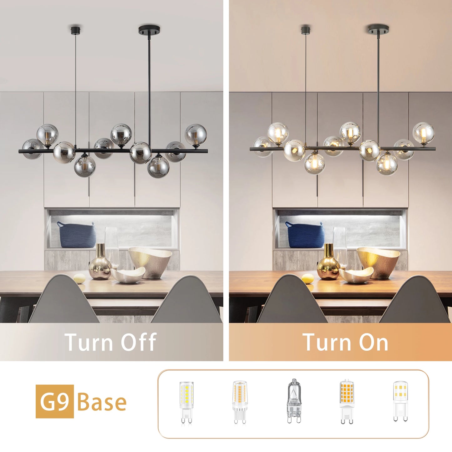 10 Light Adjustable Chandelier With Smoked Glass Globe Shades