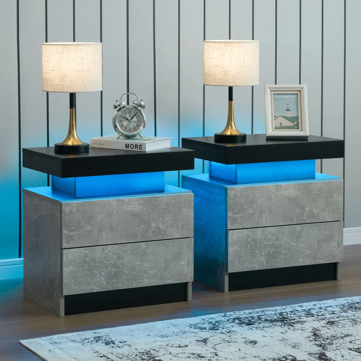 Cubehom LED Nightstand Set with Drawers for Modern Bedroom