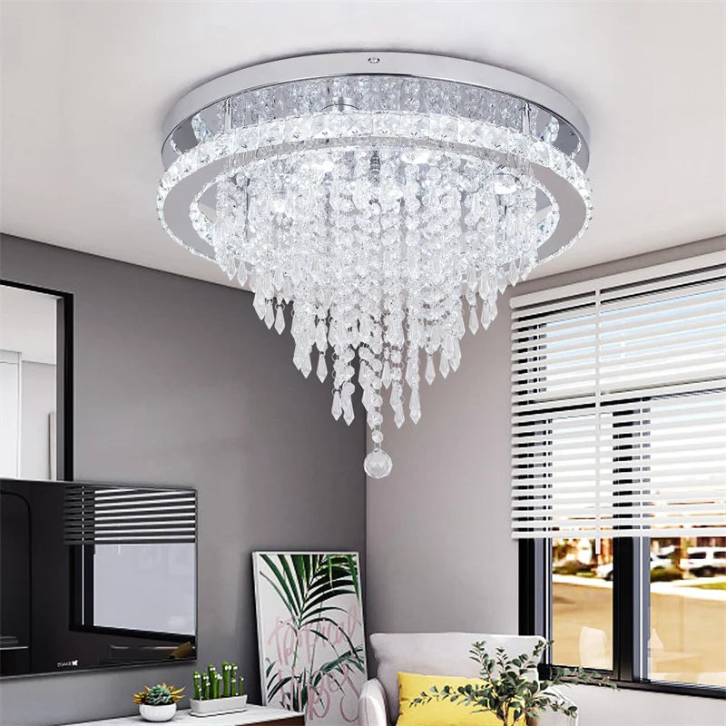 GreeLustr Crystal LED Chandelier Living Room Dimmable Light with Remote