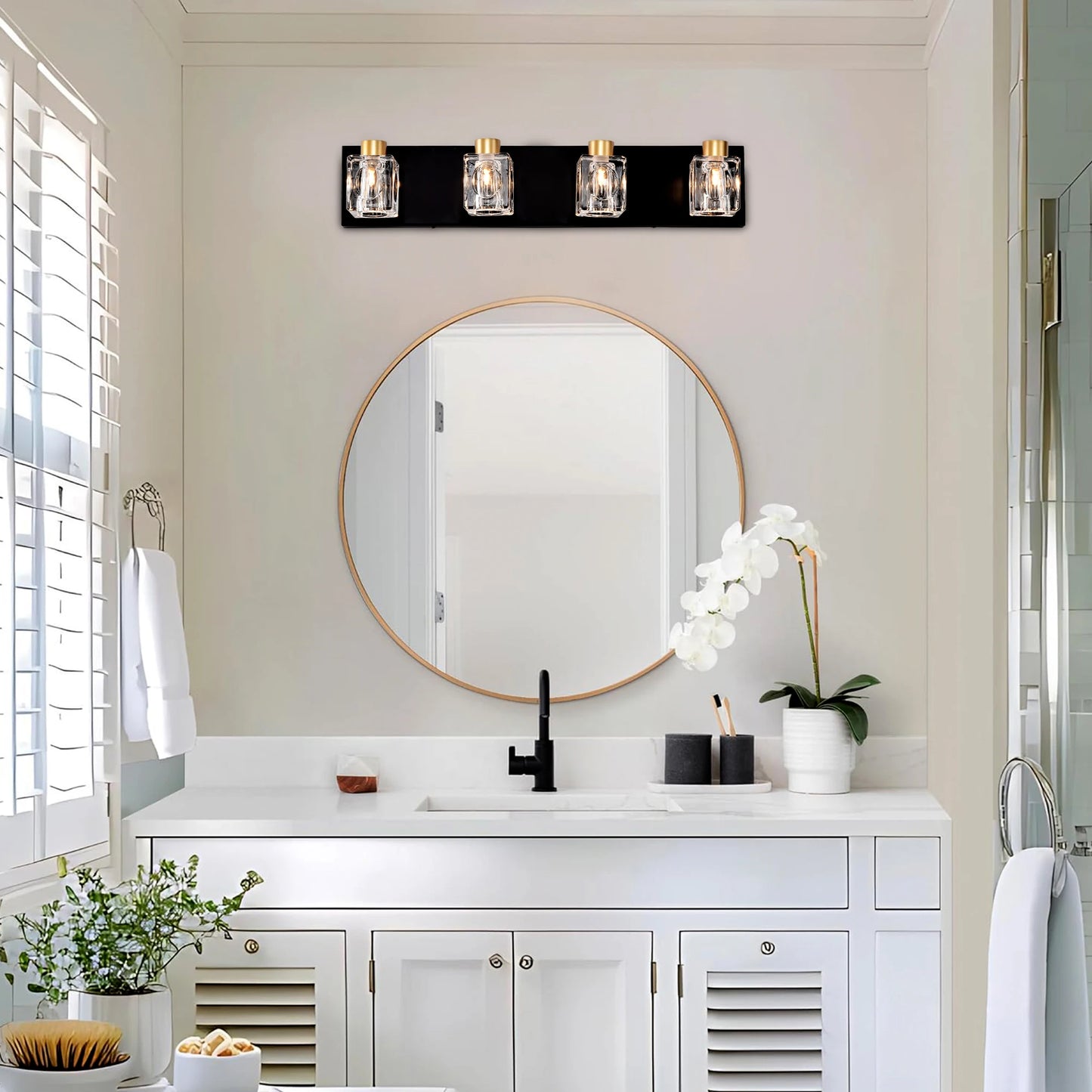 4 Light Bathroom Vanity Wall Lights With Crystal Glass Shades