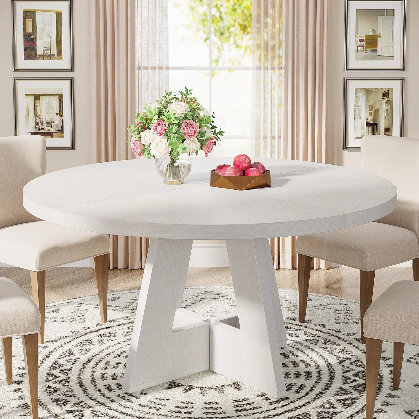 Tribesigns Round Dining Table for 4 Farmhouse Kitchen Dining Room
