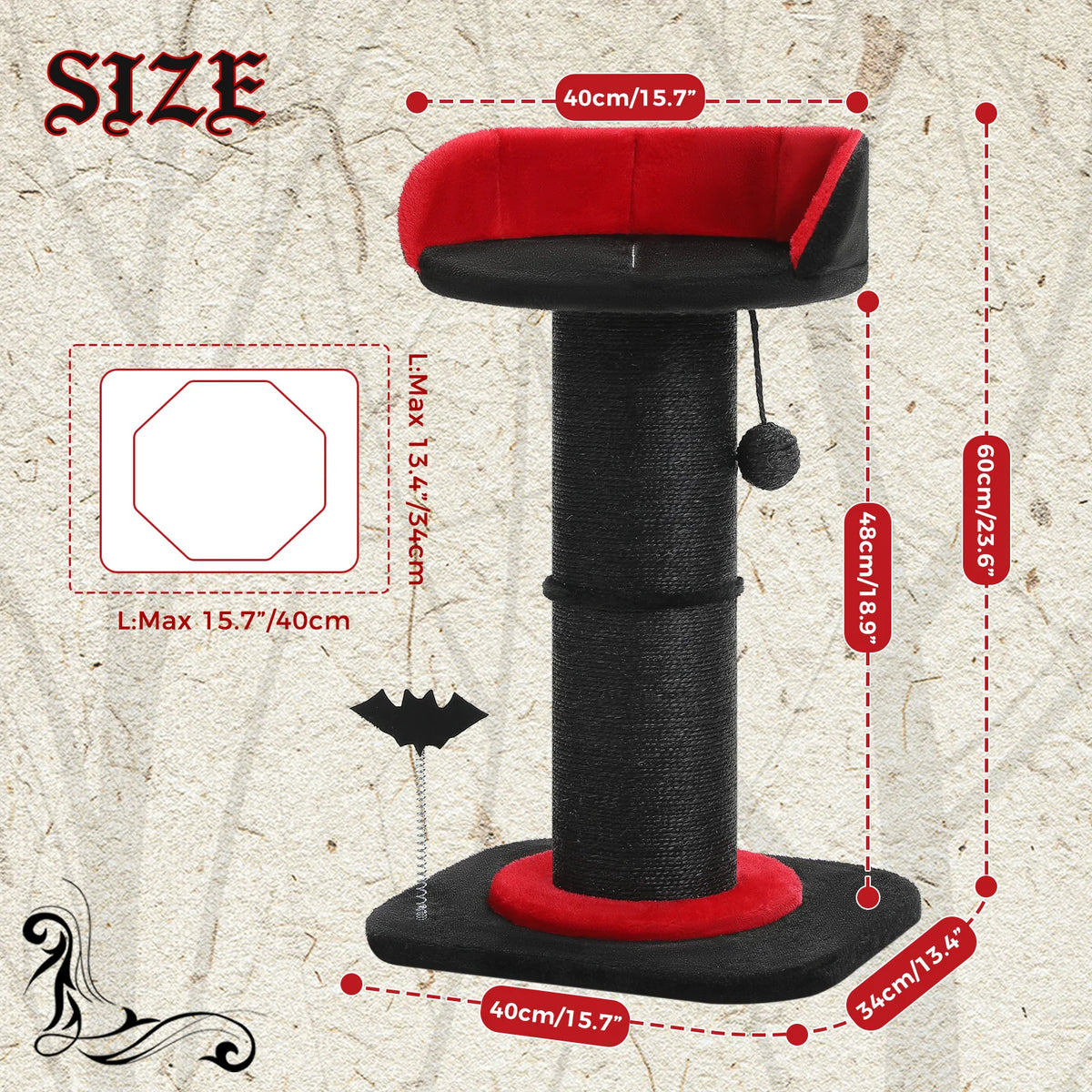 PAWZ Road Gothic Cat Scratching Post With Removable Cat Bed