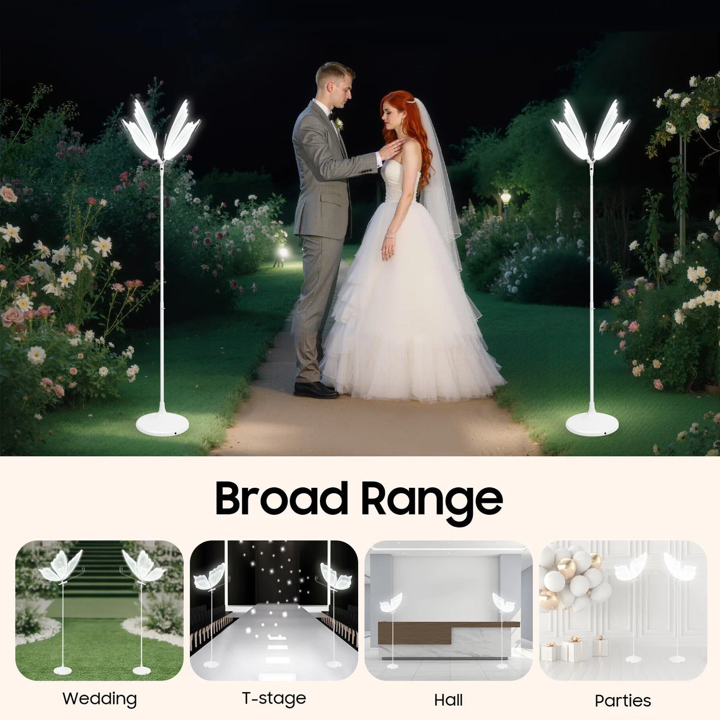 Wedding Butterfly LED Floor Lamp Duo Adjustable Height 48W 110V