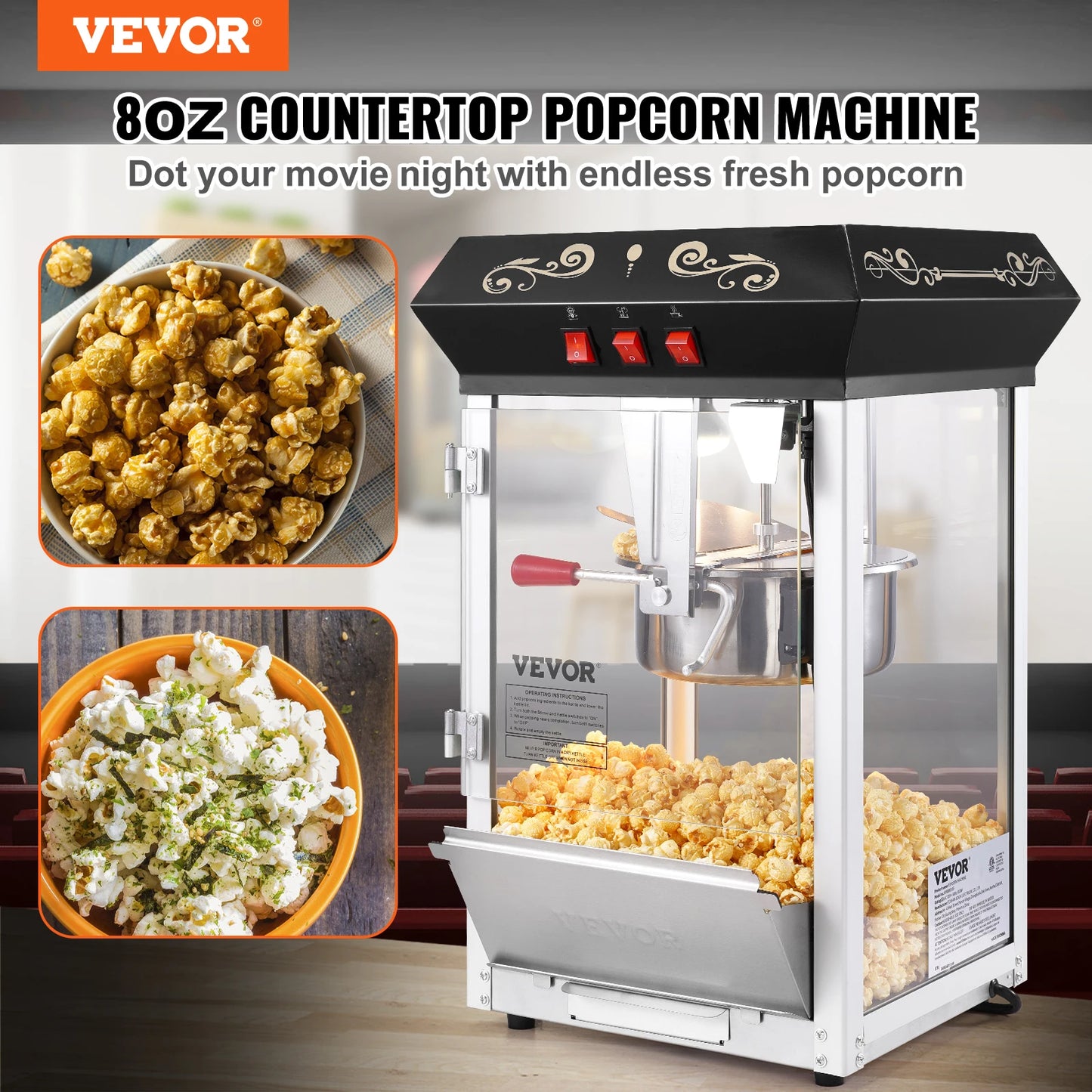 SucceBuy Popcorn Popper Maker Kettle Makes 48 Cups Countertop