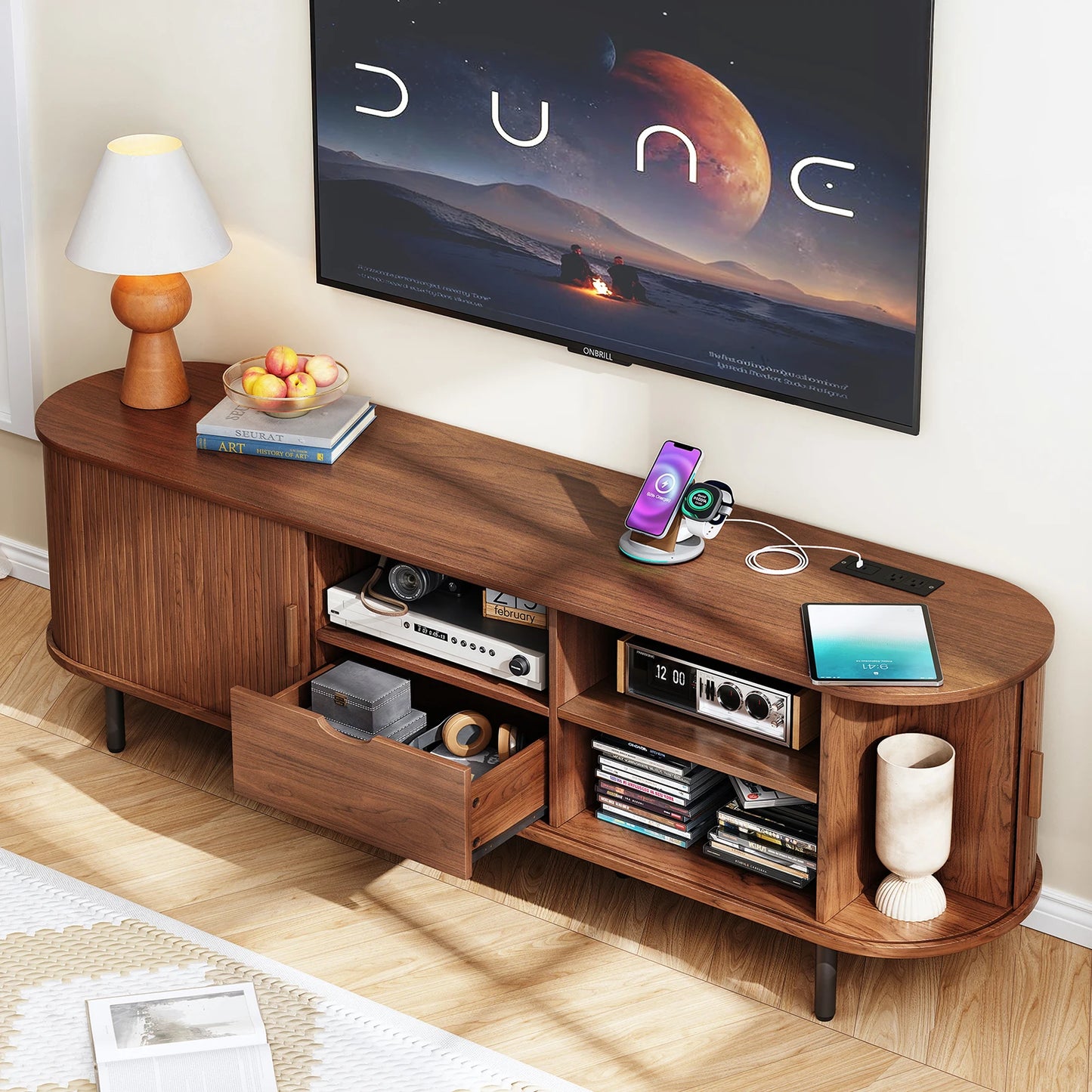 ONBRILL Modern TV Stand Entertainment Center With Storage And Adjustable Shelves