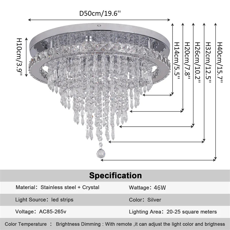 GreeLustr Crystal LED Chandelier Living Room Dimmable Light with Remote