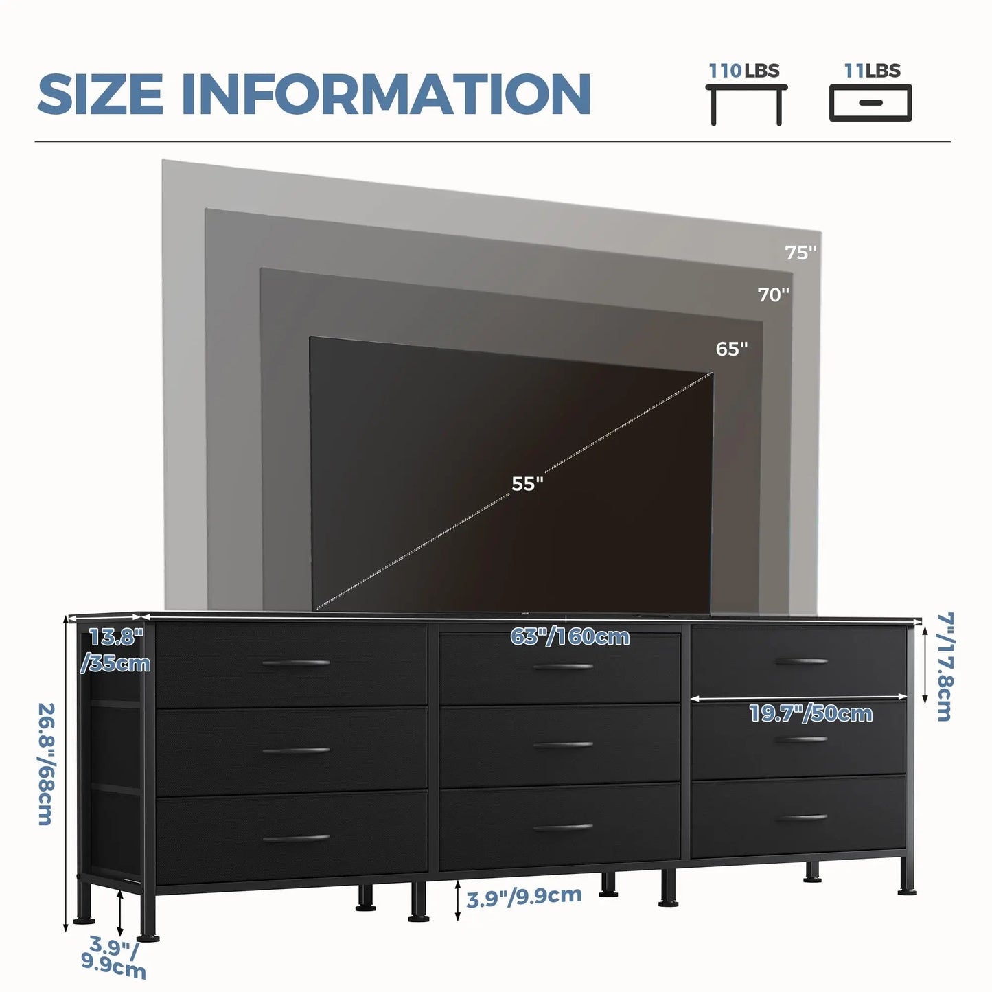 JHK Living Room Cabinet With Nine Fabric Drawers Entertainment Center