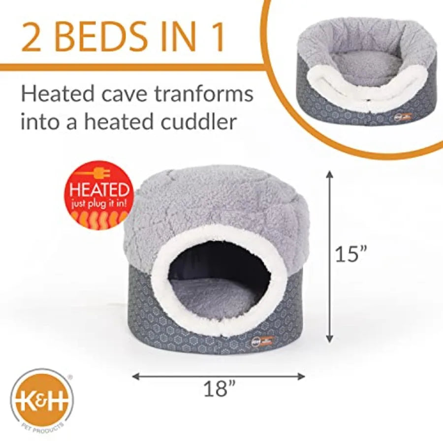 Heated Cat Bed for Large Cats Indoor, Thermo-Pet Nest 2-in-1 Heated Pet Cave Tent Cuddler Warming Bed, Waterproof Heater, Machi