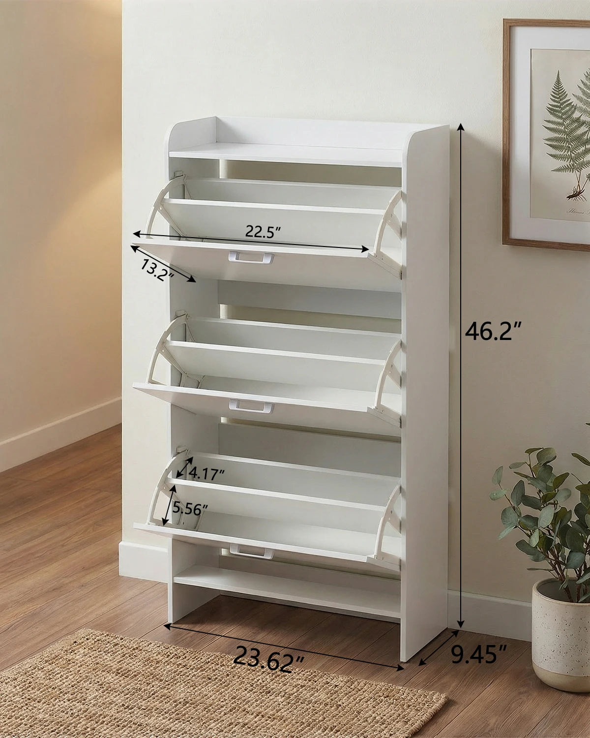 Shoe Cabinet With 3 Flip Drawers Slim Wooden Organizer