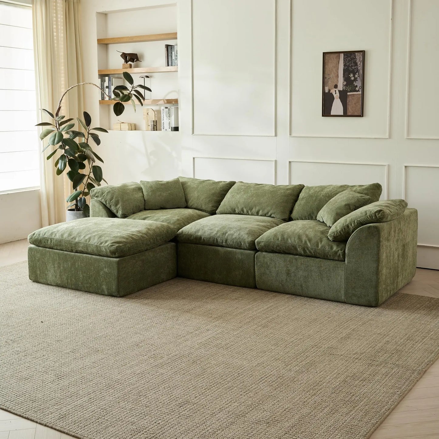 Yeflixvrau Modern Cloud LShaped Chenille Fabric Sofa Modular Sectional Ottoman