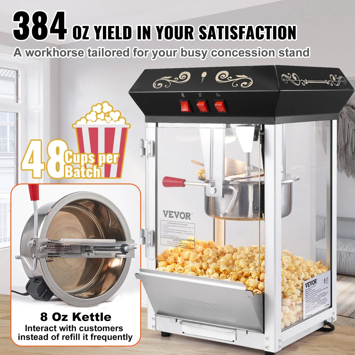 SucceBuy Popcorn Popper Maker Kettle Makes 48 Cups Countertop