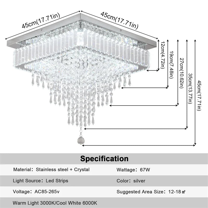 GreeLustr Crystal LED Chandelier Living Room Dimmable Light with Remote