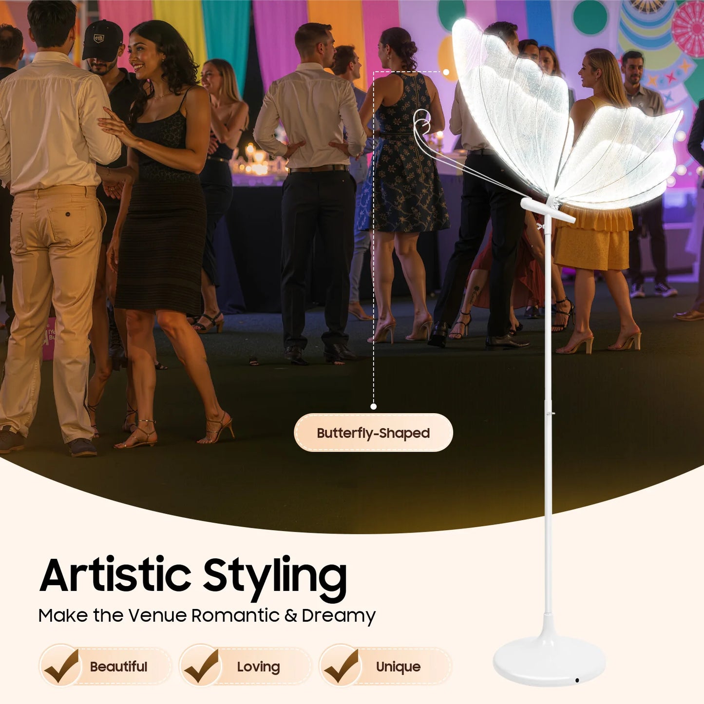 Wedding Butterfly LED Floor Lamp Duo Adjustable Height 48W 110V