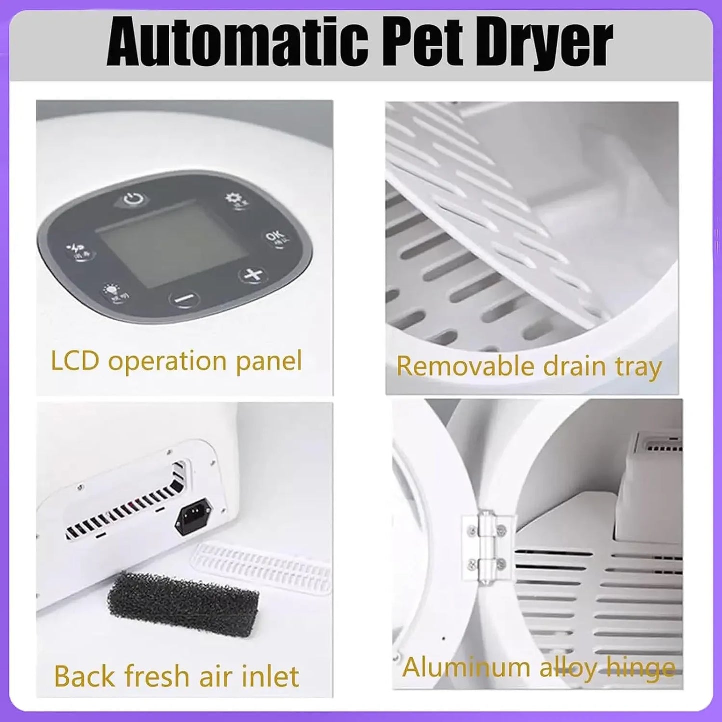 55L Ultra Quiet Pet Hair Dryer Box, 25-50℃ Temp Control, Automatic Safety Machine for Dogs & Cats, Custom