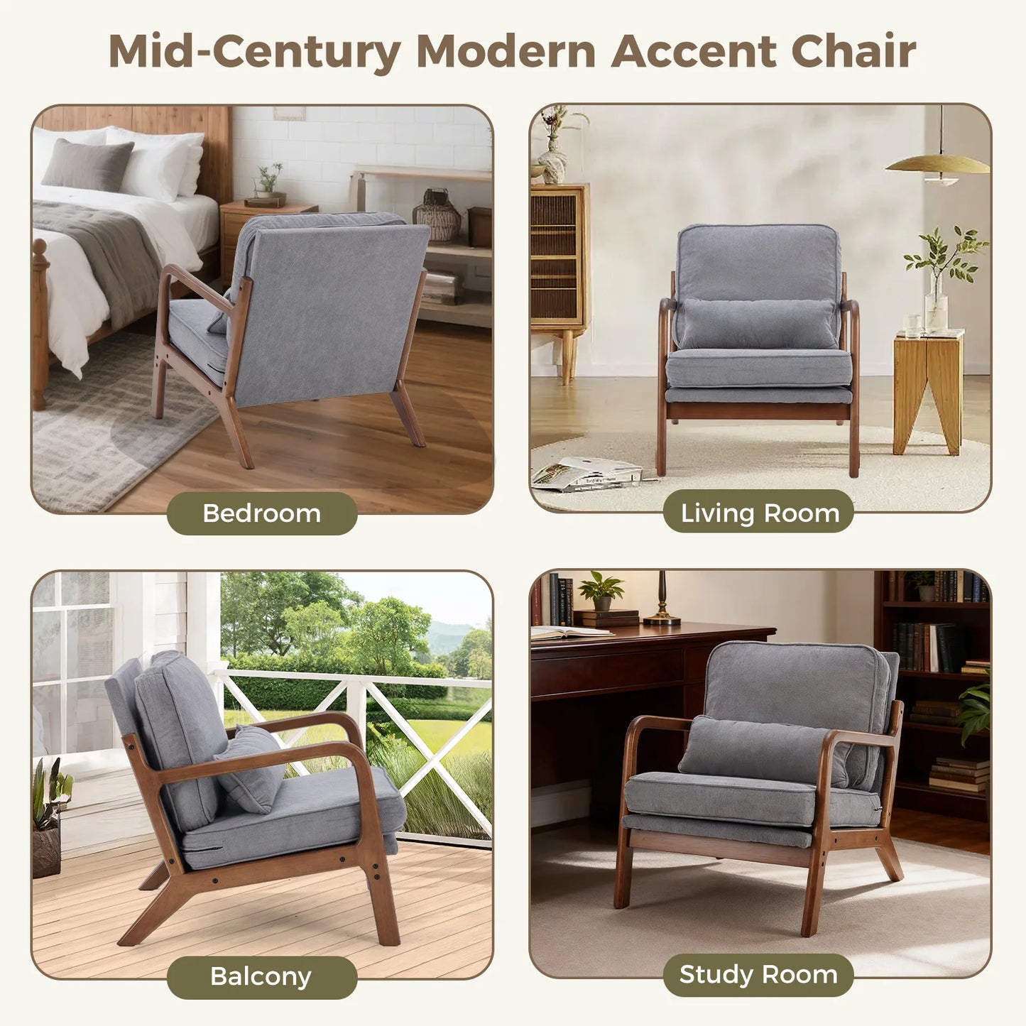 JHK Mid Century Modern Wood Chair With Armrests for Living