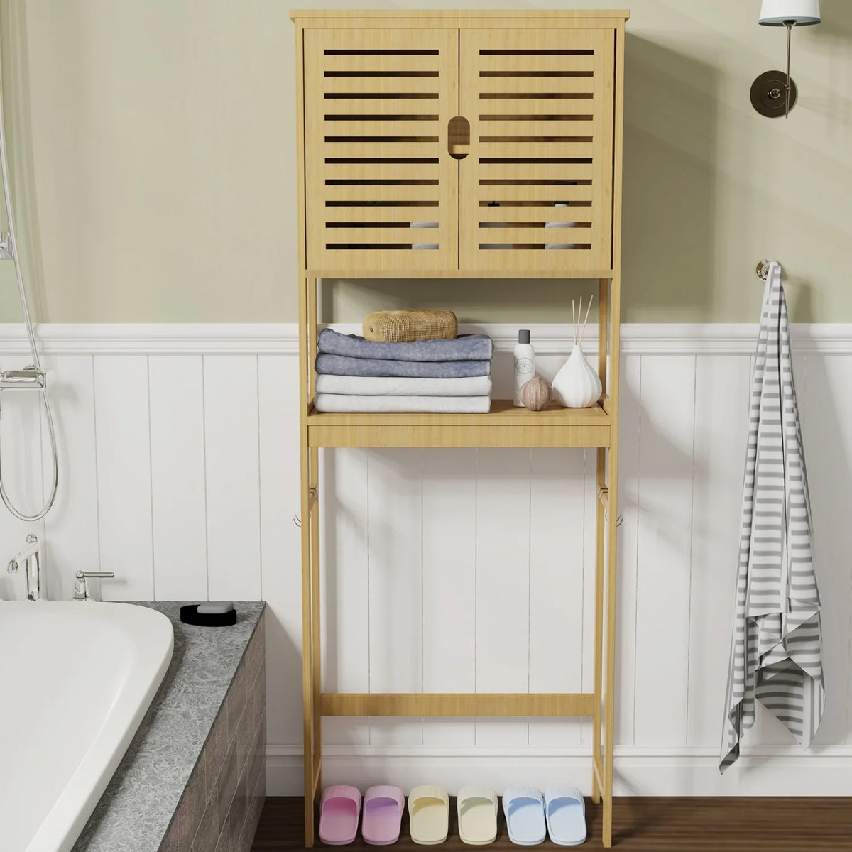 Bamboo Over The Toilet Three Tier Bathroom Storage Organizer Rack