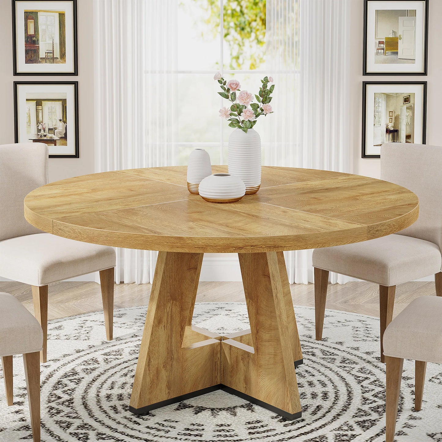 Tribesigns Round Dining Table for 4 Farmhouse Kitchen Dining Room