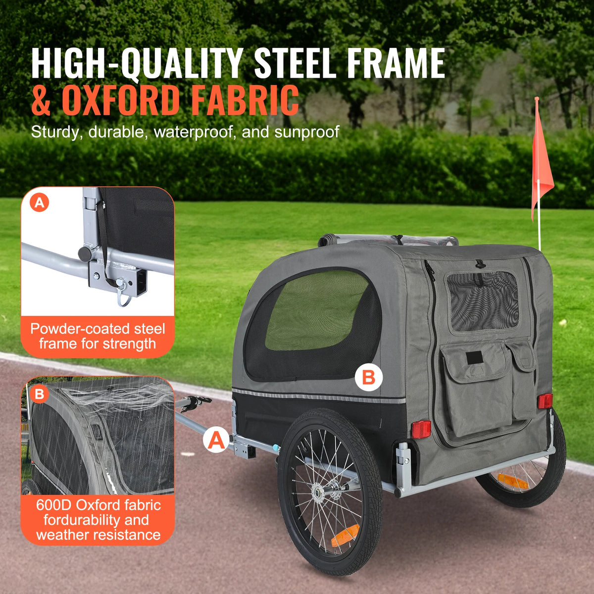 Collapsible Dog Bike Trailer With Reflective Pet Bicycle Carrier
