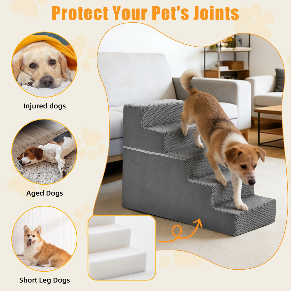 Premium Foam Dog Stairs Indoor Non Slip Climbing Ramp