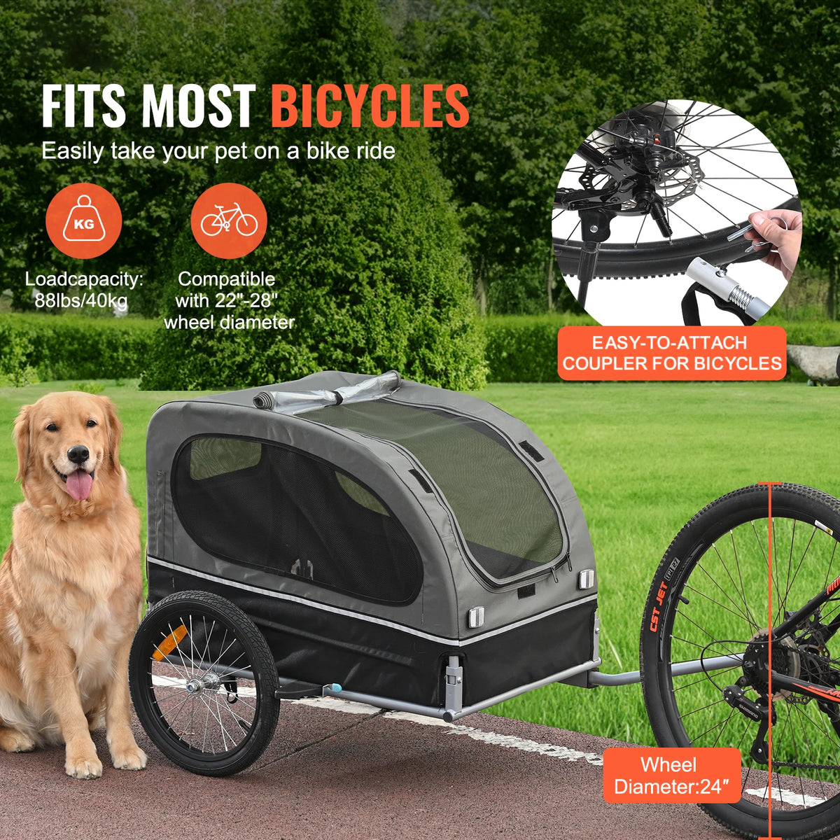 Collapsible Dog Bike Trailer With Reflective Pet Bicycle Carrier