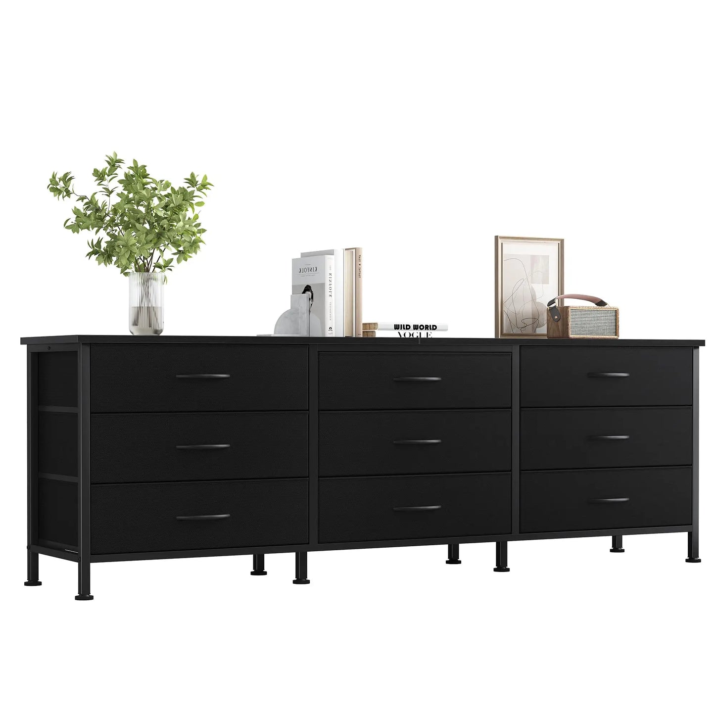JHK Living Room Cabinet With Nine Fabric Drawers Entertainment Center