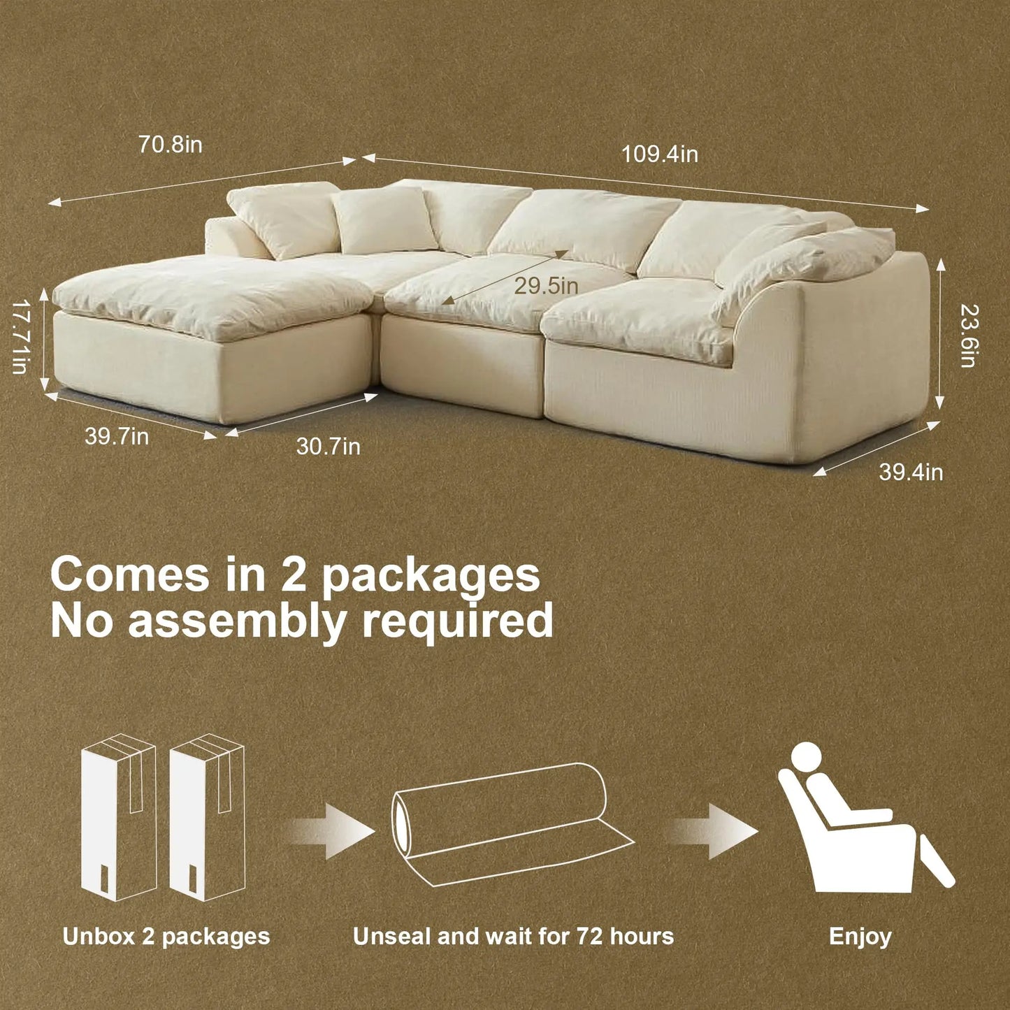 Yeflixvrau Modern Cloud LShaped Chenille Fabric Sofa Modular Sectional Ottoman