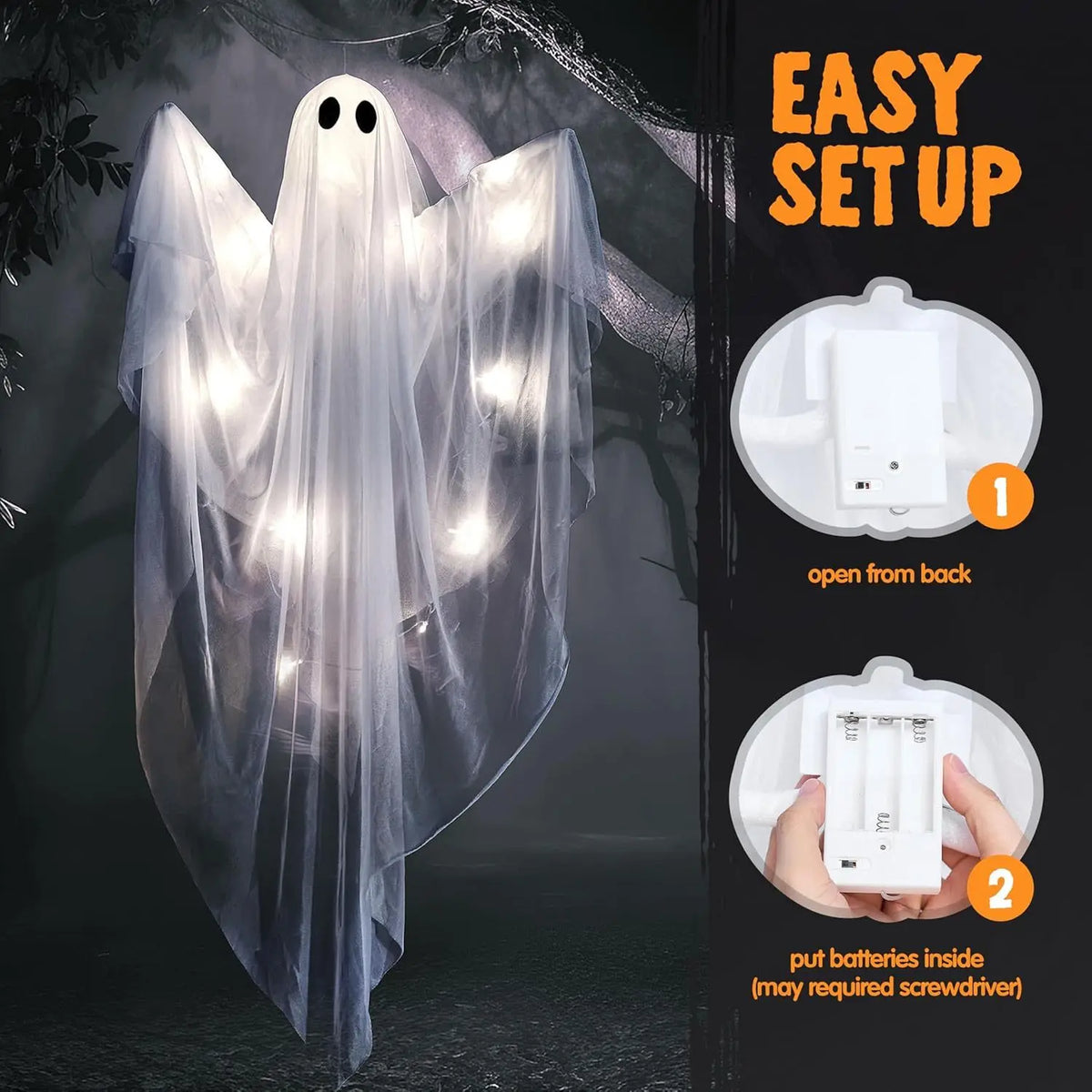 Light Up Hanging Ghost Halloween Decoration for Indoor Outdoor Parties