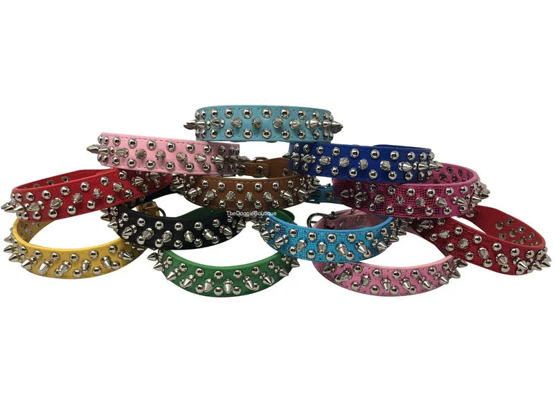 Studded Spiked Faux Leather Adjustable Heavy Duty Dog Collar