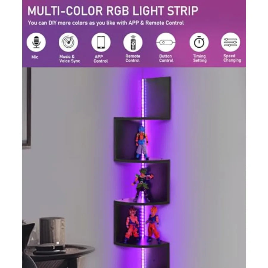 Five Tier Wall Corner Display Shelf With RGB LED Lights