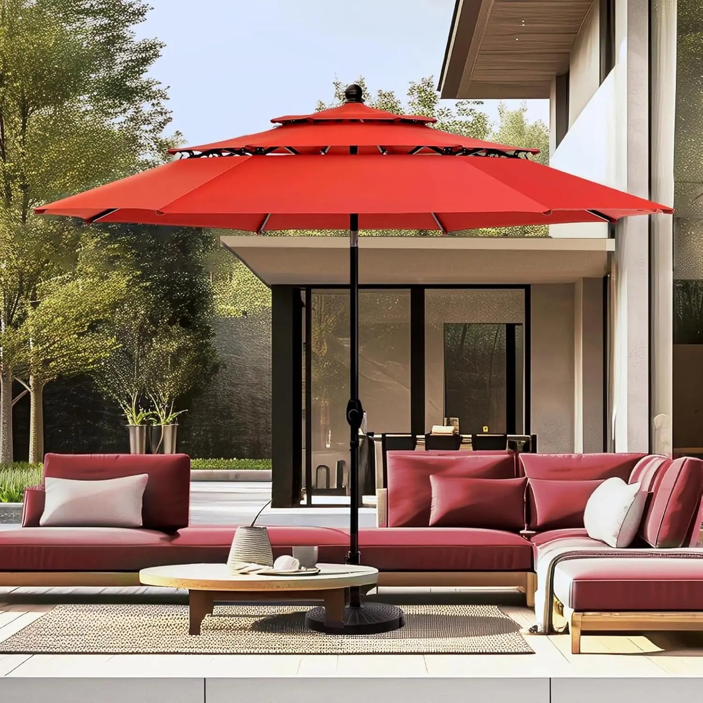 10ft Outdoor Patio Umbrellas for Outside, 3 Tier Vented Market Table Umbrella Windproof for Backyard, Deck, Garden,, Customized