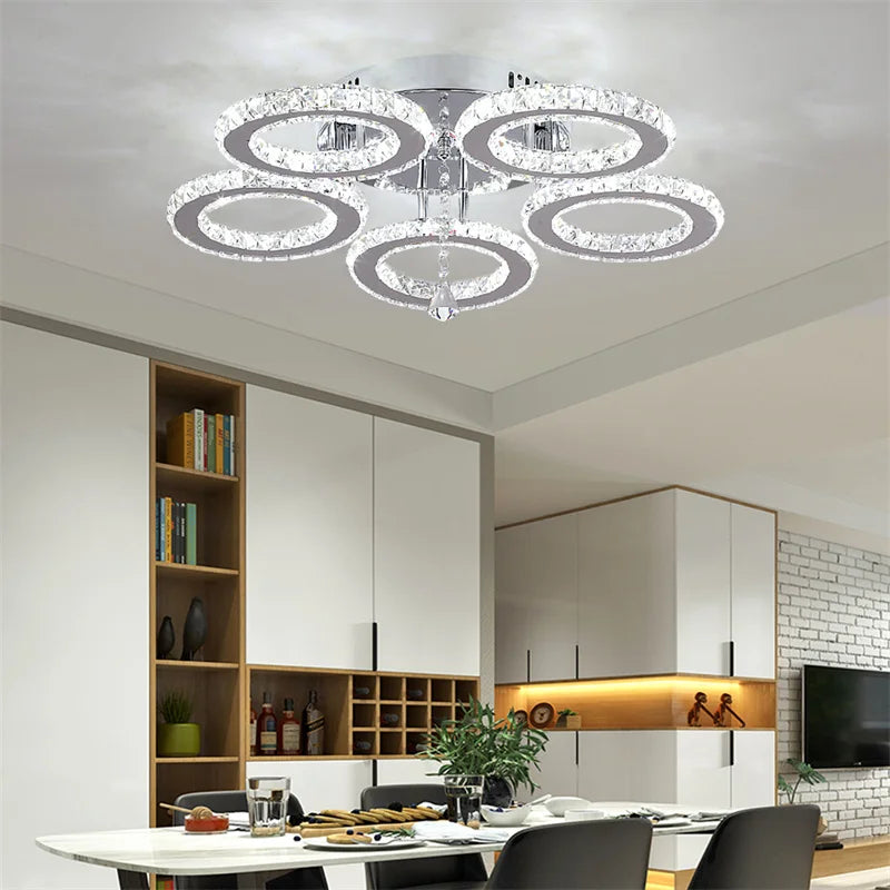 GreeLustr Led Modern Pendant Light Crystal Ring Ceiling Fixture