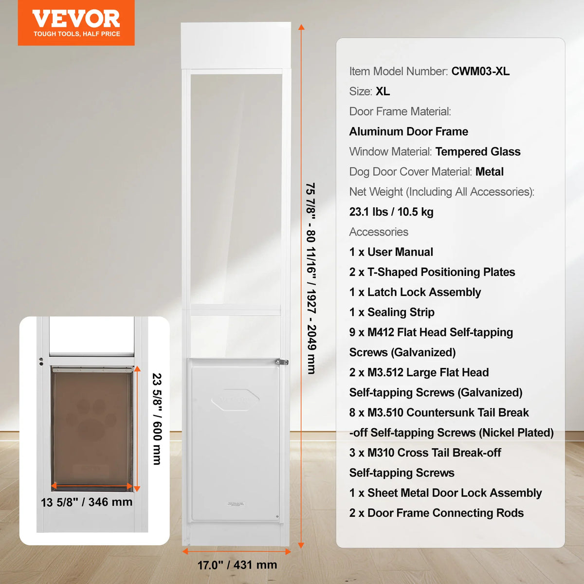 SucceBuy Adjustable Dog Door For Sliding Glass Aluminum Frame
