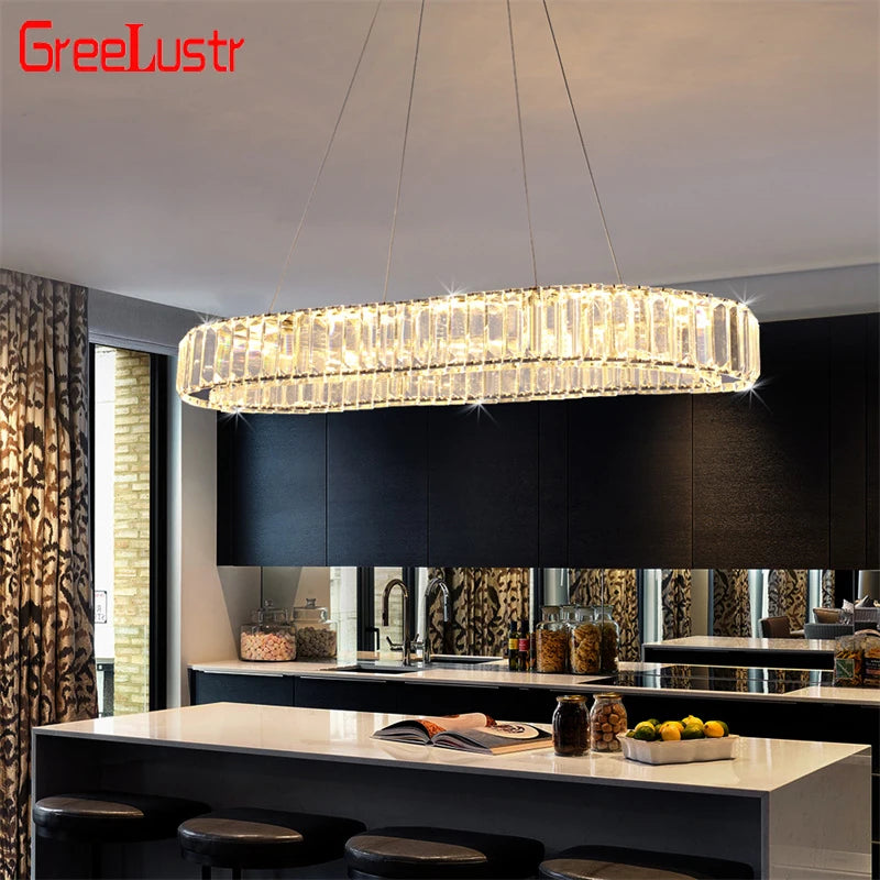 GreeLustr Indoor K9 Crystal Oval Ring Pendant Lamp