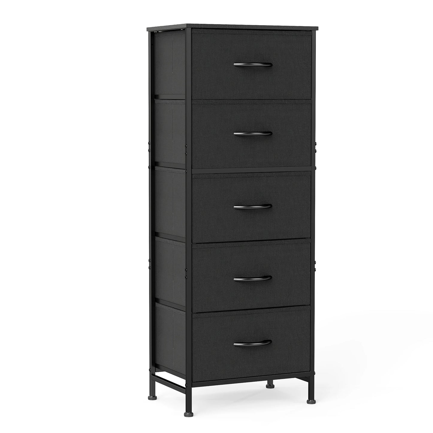 JHK Dresser With 5 Fabric Drawers Nightstand Wardrobe Steel Frame