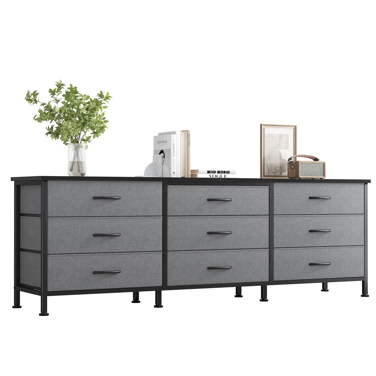 JHK Living Room Cabinet With Nine Fabric Drawers Entertainment Center