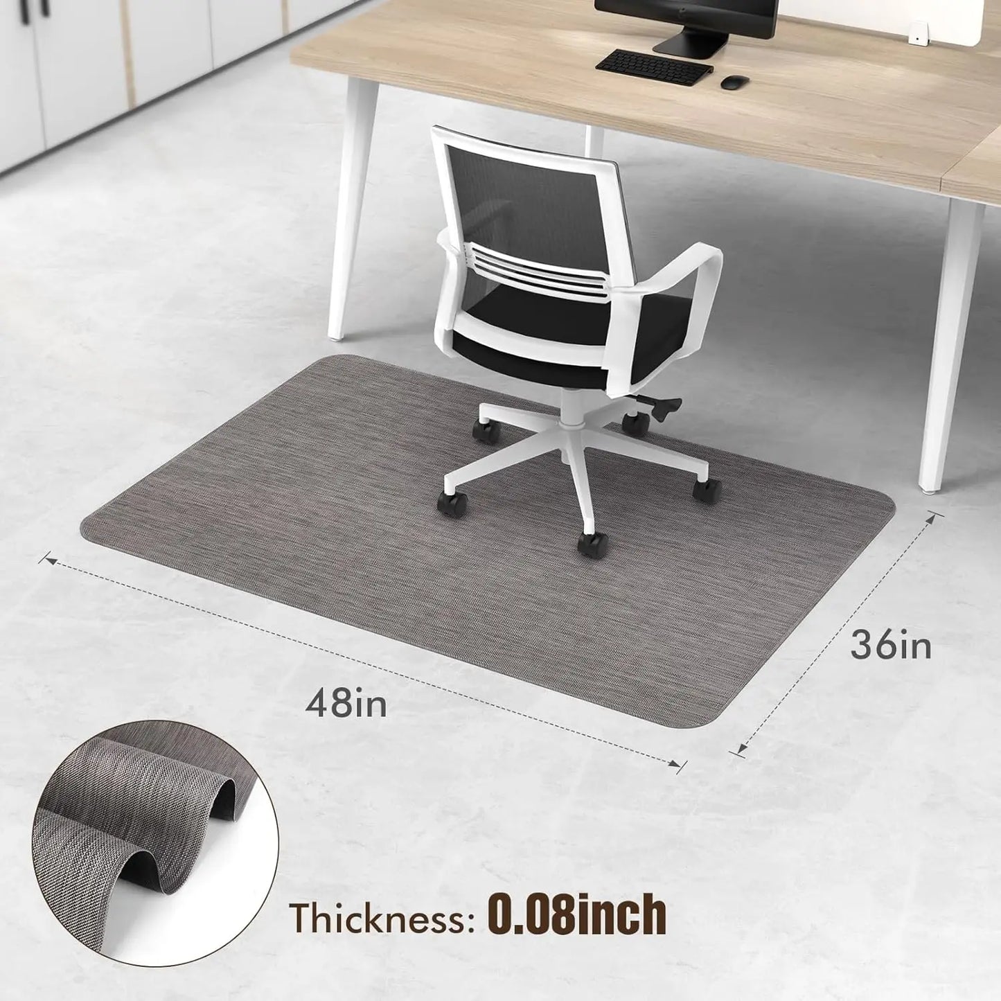 Blvornl Office Chair Mat for Hardwood Floor, 36" x 48" Desk Computer Chair Mat for Hard Wood and Tile Floor, Large Anti-Slip Hard Floor Protector Rolling Chair Mat, PVC Mat Desk Rug for Office Home