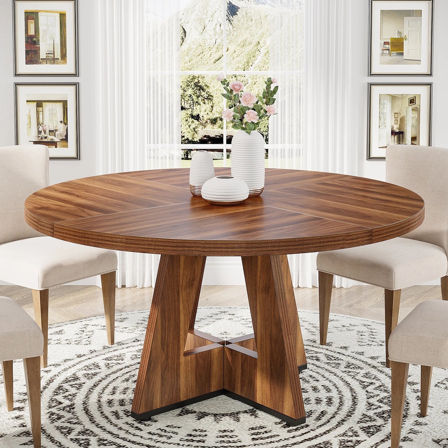 Tribesigns Round Dining Table for 4 Farmhouse Kitchen Dining Room