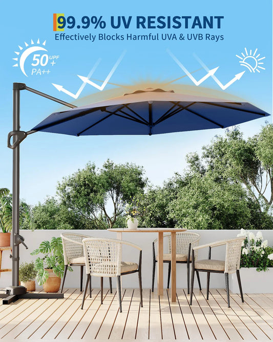 10FT Cantilever Patio Umbrella 360° Rotation & Tilt Adjustment Offset Umbrella UPF50+ UV Protection Windproof Fade-Resistant