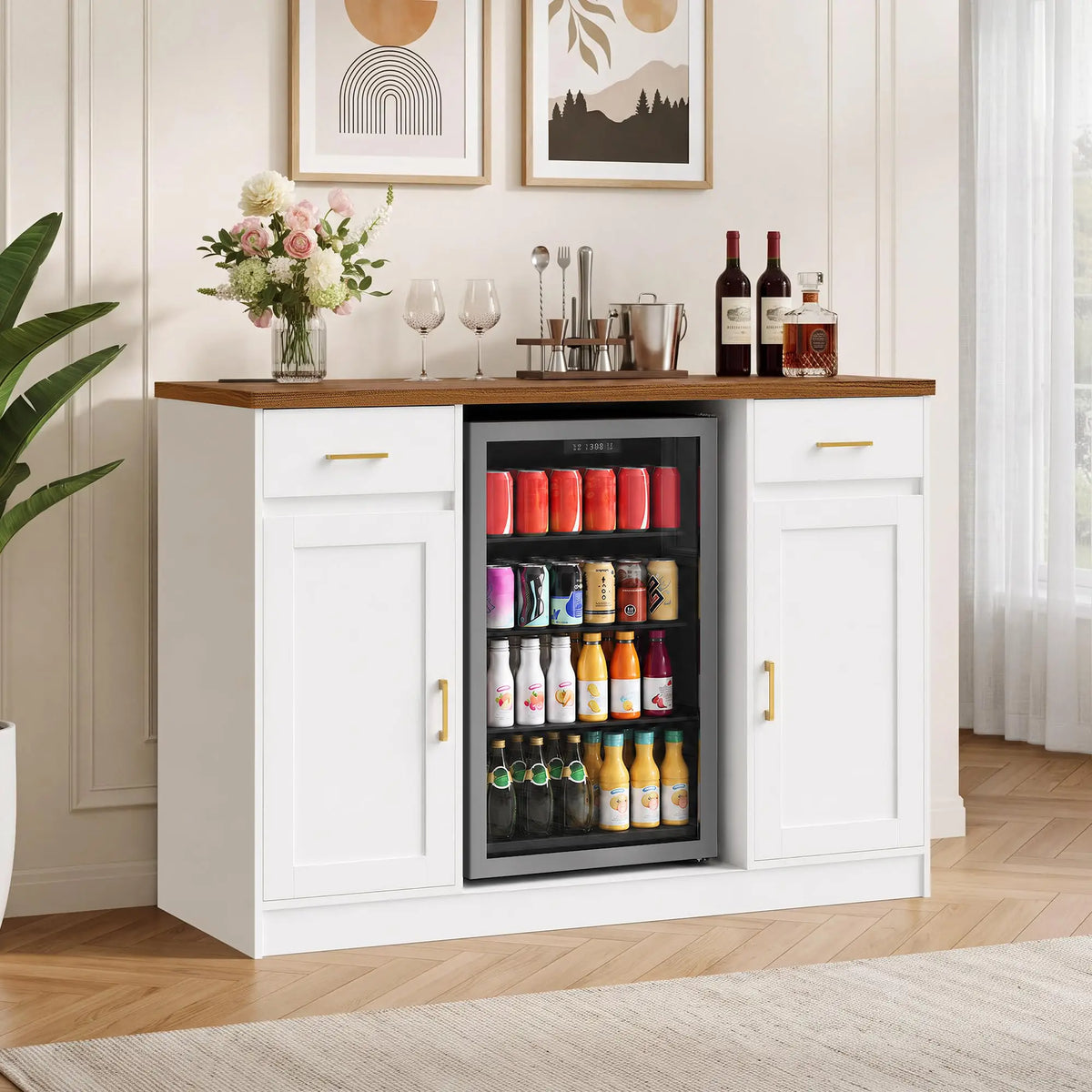 HiMISS Coffee Bar Cabinet With Mini Fridge Space And Storage