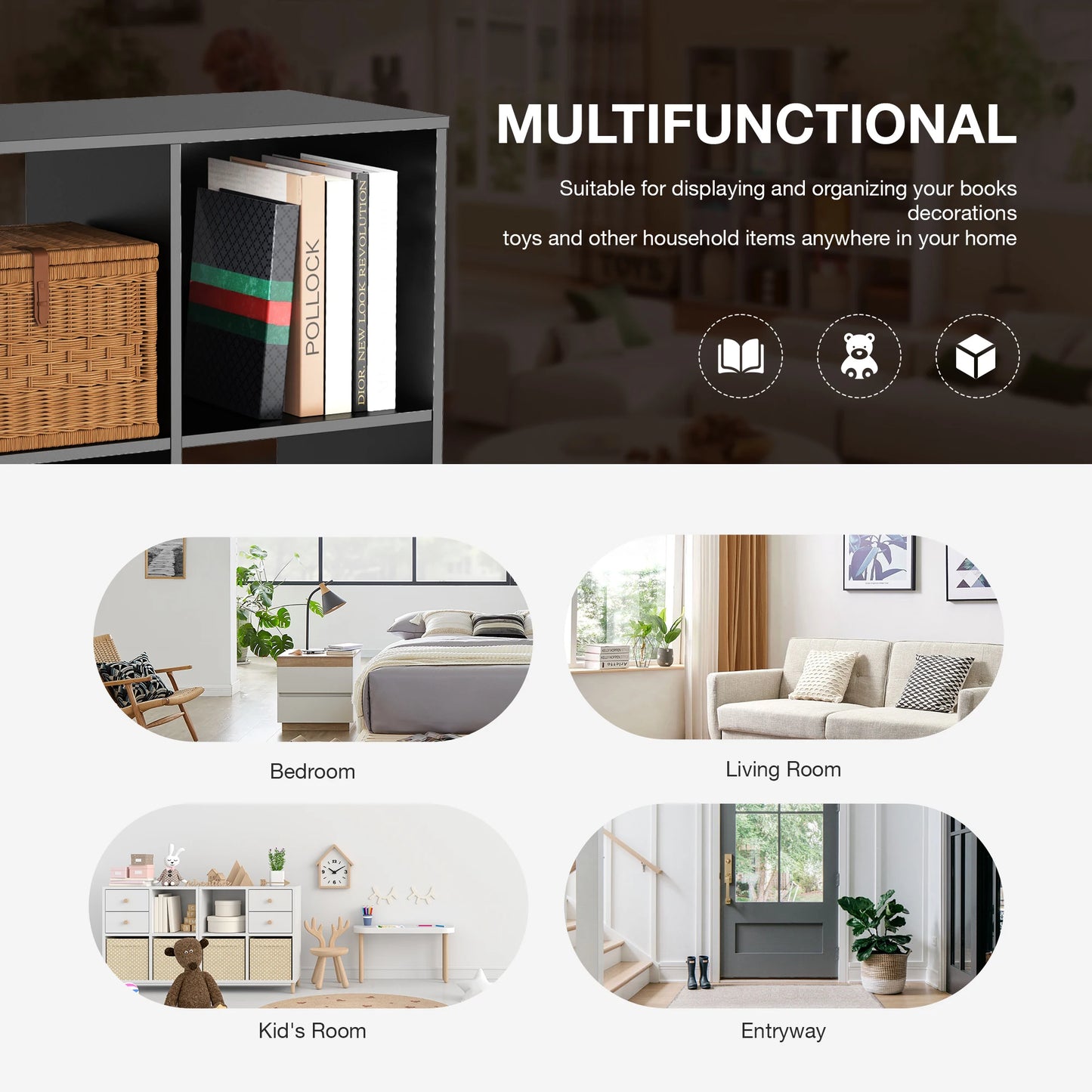 JHK 9 Cube Wood Storage Organizer Bookshelf Living Room Office