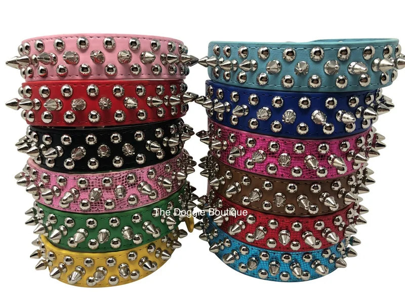 Studded Spiked Faux Leather Adjustable Heavy Duty Dog Collar