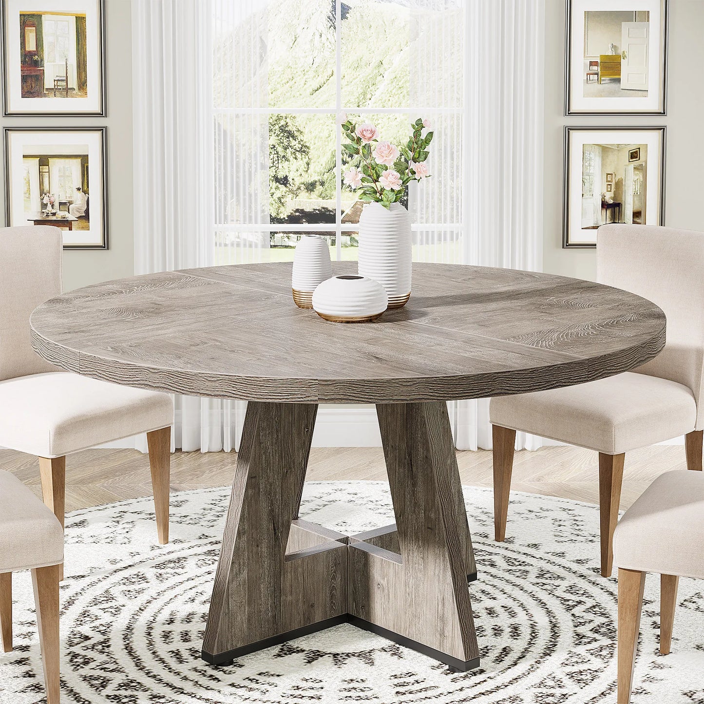 Tribesigns Round Dining Table for 4 Farmhouse Kitchen Dining Room