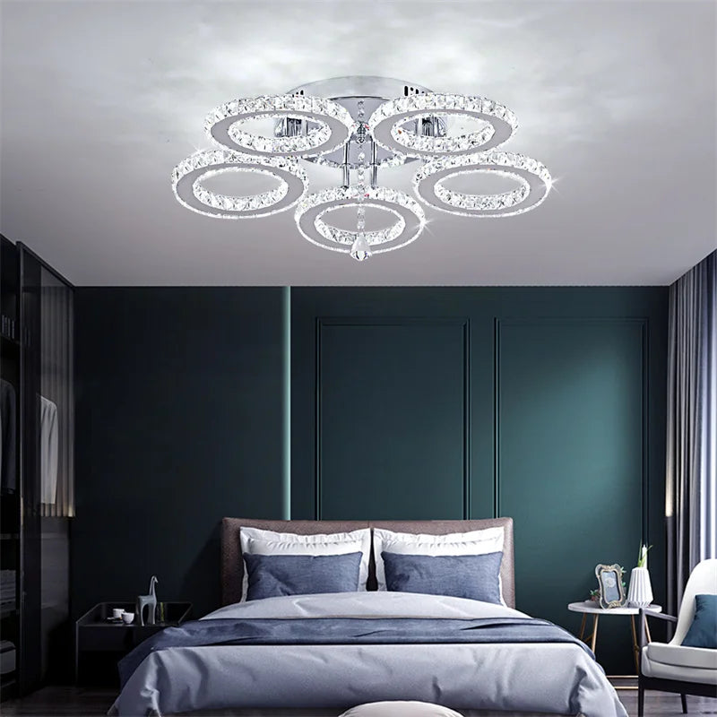 GreeLustr Led Modern Pendant Light Crystal Ring Ceiling Fixture