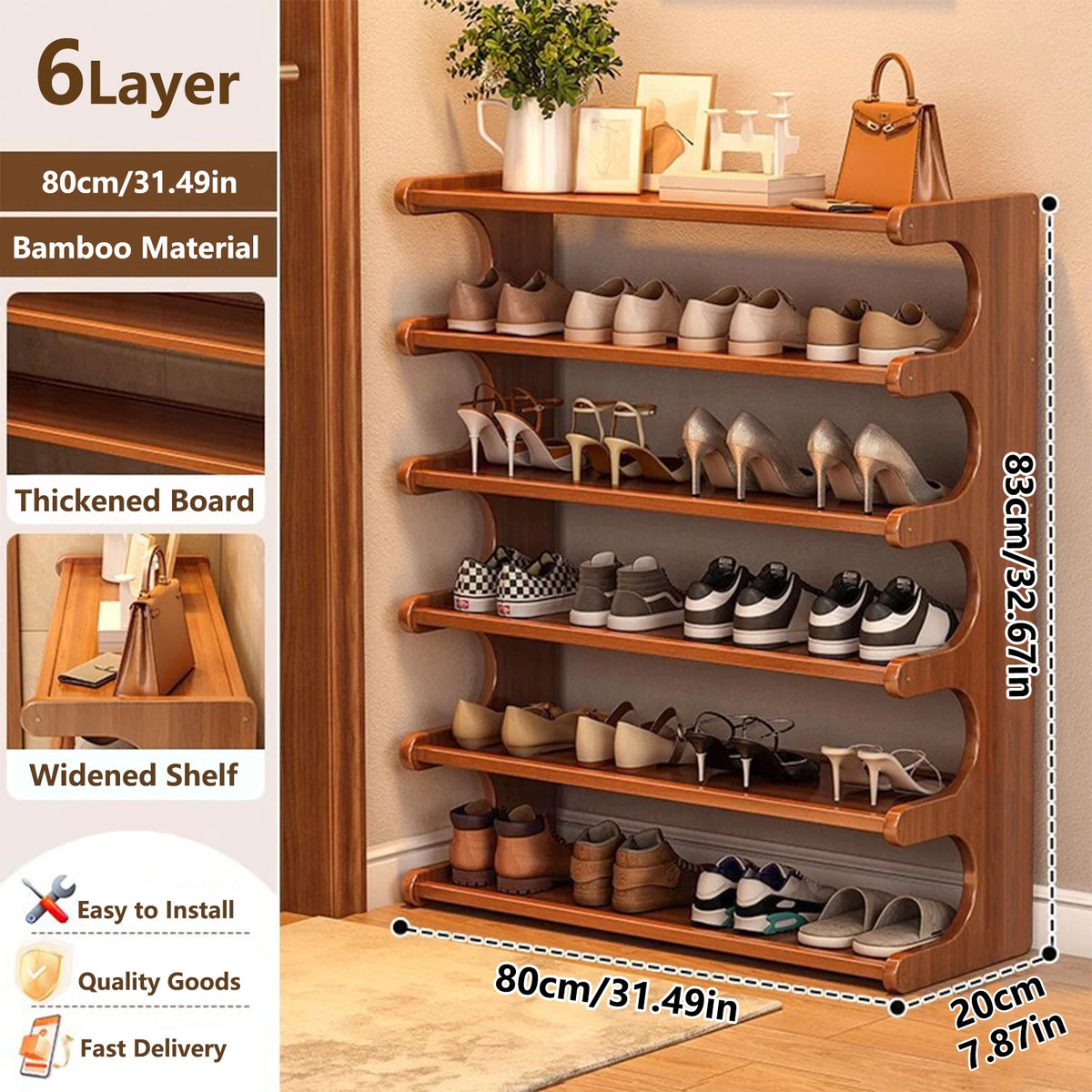 Durable Wooden Multi Layer Space Saving Shoe Rack Shelf