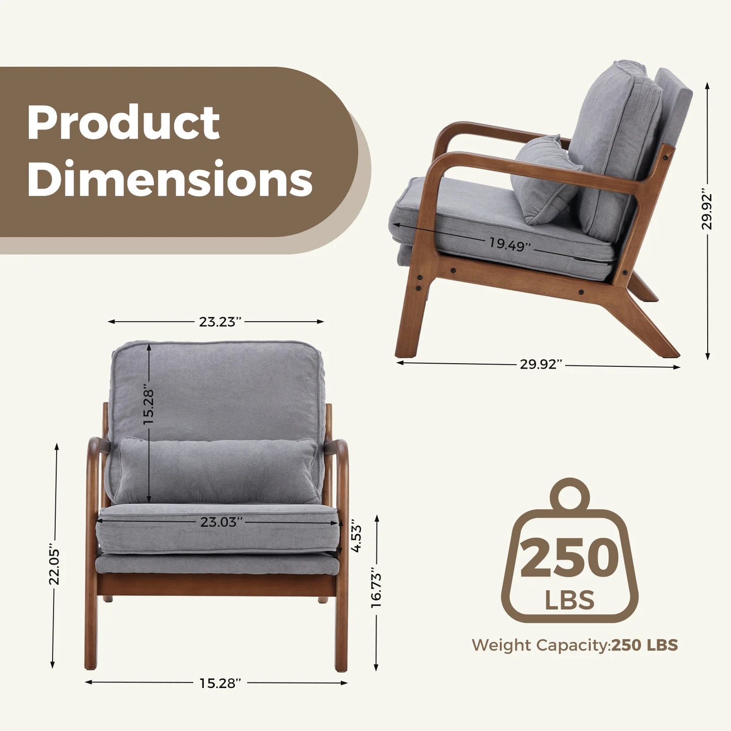 JHK Mid Century Modern Wood Chair With Armrests for Living