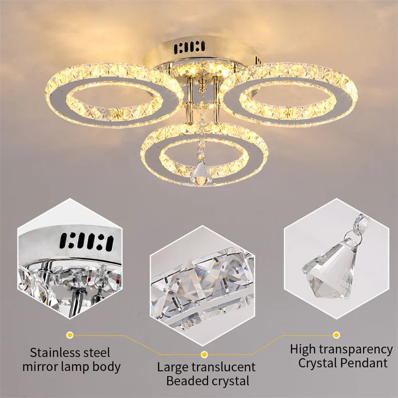 GreeLustr Led Modern Pendant Light Crystal Ring Ceiling Fixture