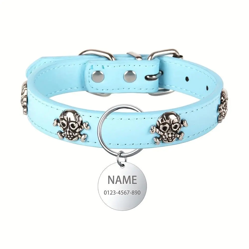 Personalized Dog Collar With Nameplate Anti Lost Pirate Skull Design