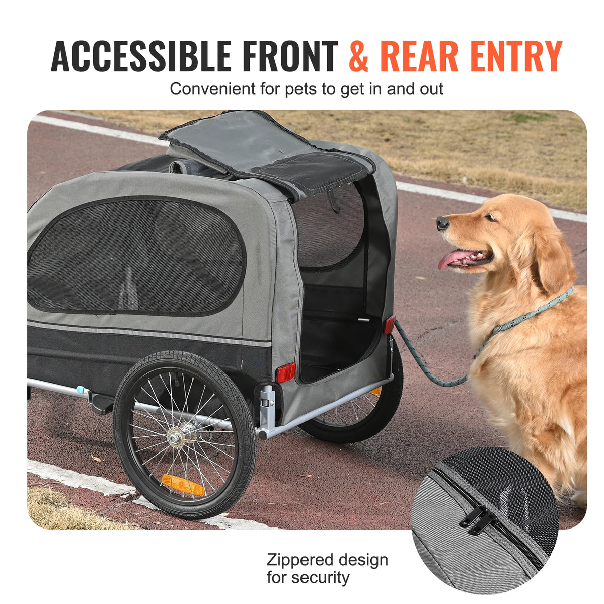 Collapsible Dog Bike Trailer With Reflective Pet Bicycle Carrier