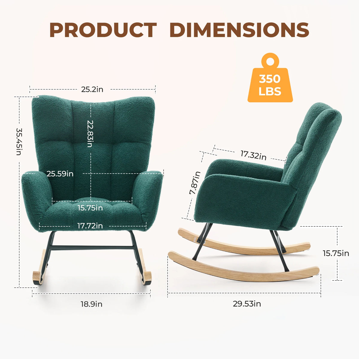 JHK Teddy Upholstered Saucer Rocking Chair With Padded Seat