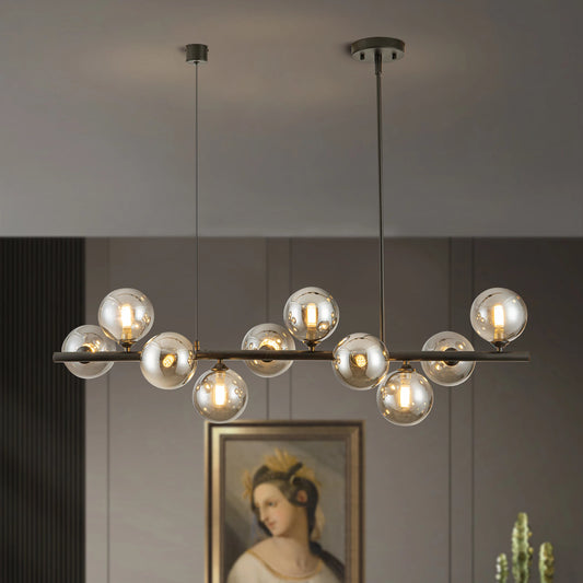 10 Light Adjustable Chandelier With Smoked Glass Globe Shades